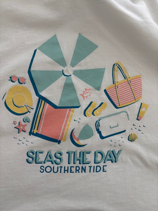 Southern Tide Tops - Southern Tide White Long Sleeve Pocket Tee with Pink & Teal Sunglasses Logo